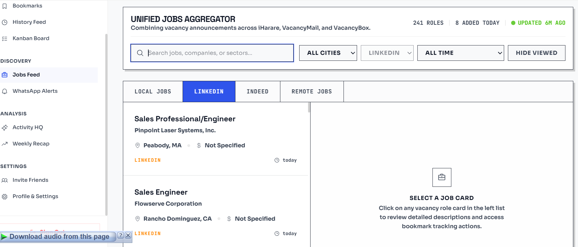 Aggregate Job Board – multi-feed job aggregation screenshot